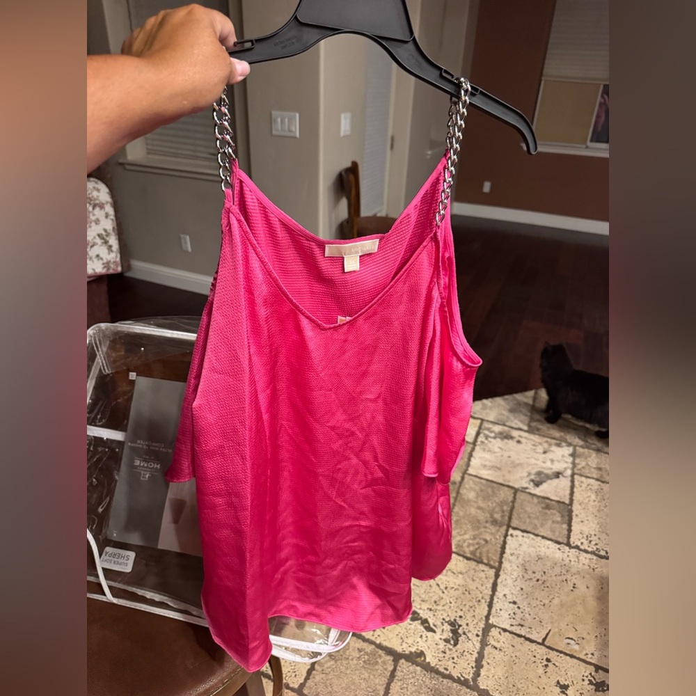 Michael Kors hot pink satin camisole top with chain straps 2X New